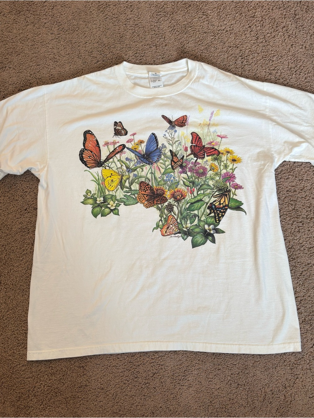 1996 Wild Cotton Butterfly Flower Garden
Graphic T-Shirt Size XL Vintage Anvil